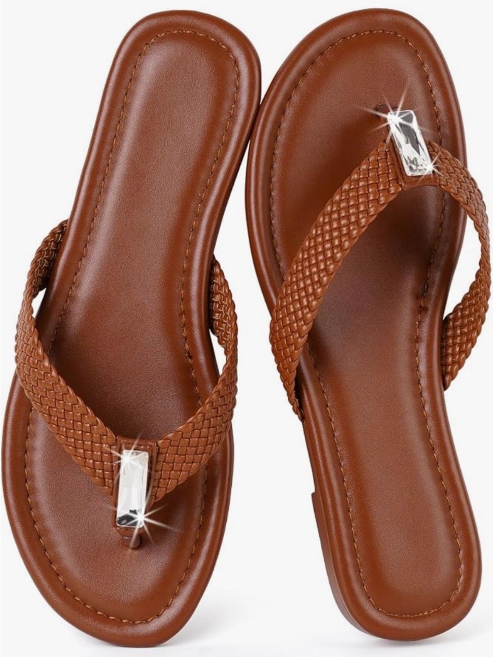 Amazon Brown Braided Toe-Post Sandals with Crystal Accent. New in the box